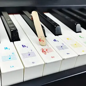 Adesivos de teclado de piano para teclas 88/61/54/49/37. Colorido, bastão, notação musical numerada; conjunto completo de notas musicais para teclas brancas e pretas; transparentes e removíveis