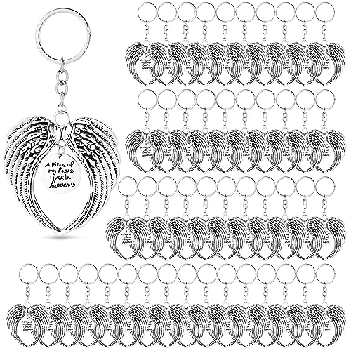 WILLBOND 48 Pcs Silver Angel Wings Keychain Gifts Memorial Funeral