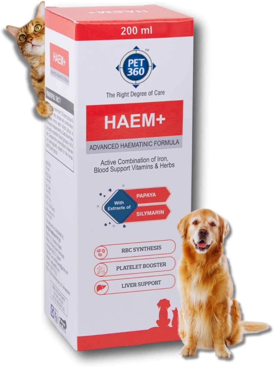 PET360 HAEM+ Advanced Haematinic Formula | Health Booster & Liver Tonic for Cats & Dogs | with Extracts of Papaya & Silymarine | Active Combination of Iron, Blood Support Vitamins & Herbs - 200 ml