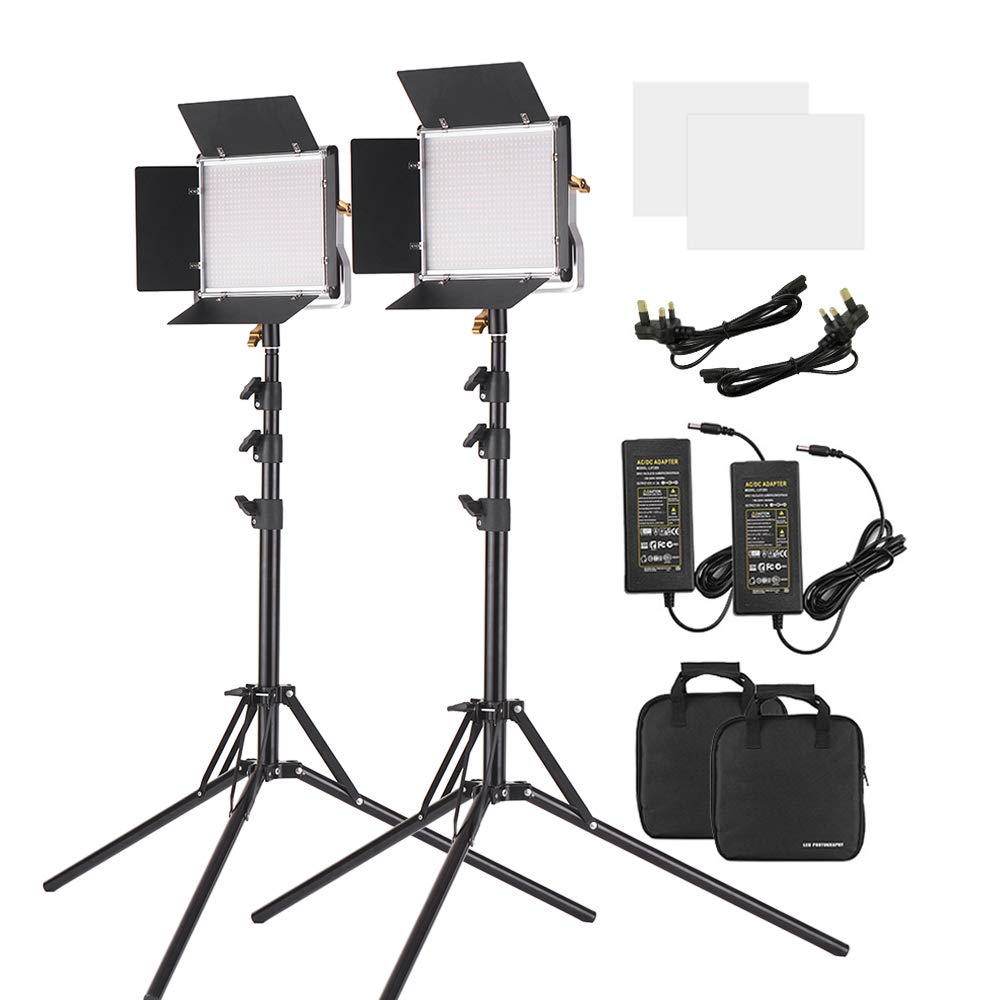 Andoer 2 Packs LED Video Light and 78.7" Stand Lighting Kit Dimmable 660 LED Bulbs Bi-Color Light Panel 3200-5600K CRI 85+ with U Bracket & Barndoor for Studio Photography Video Shooting