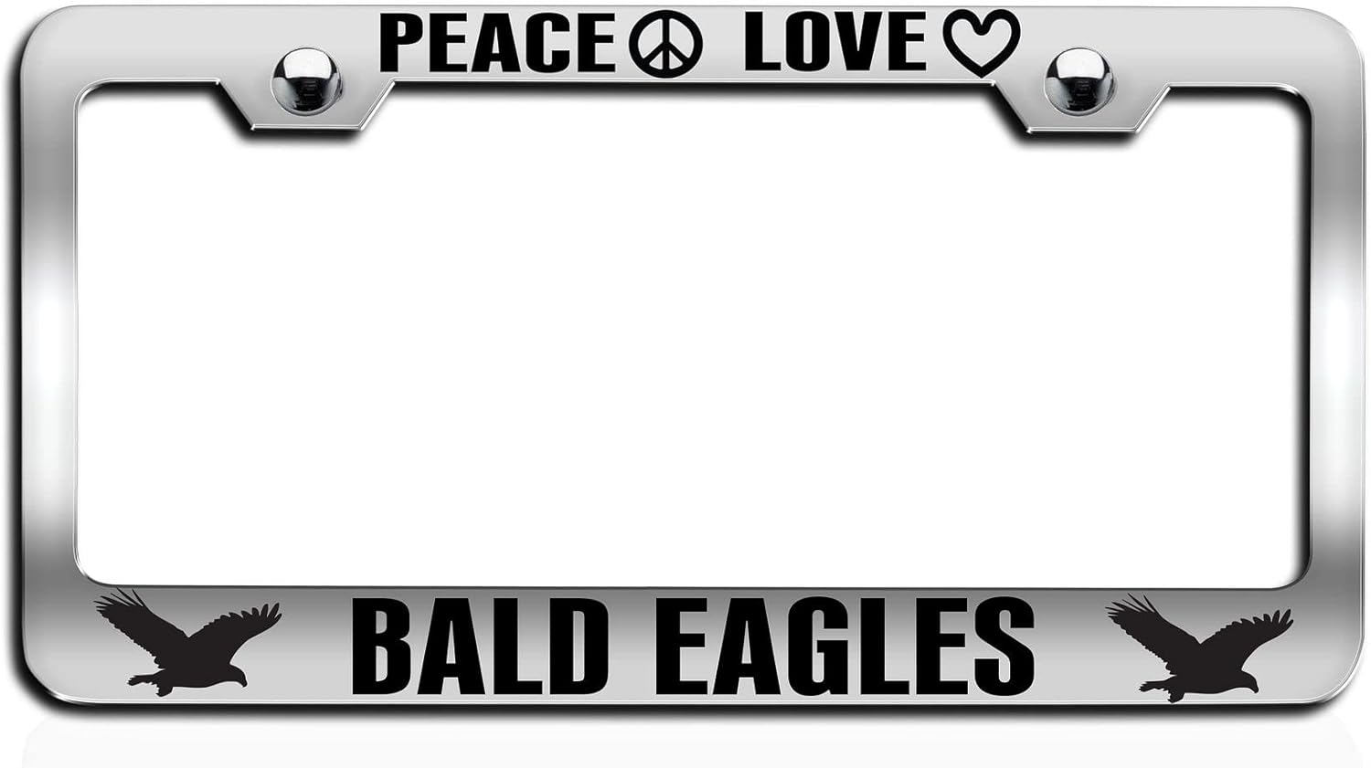 Makoroni - Peace Love Bald Eagles Chrome Metal License Plate Frame Tag Holder, #n53