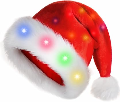 kockuu Santa Hats, Oversize Light up Christmas Hats, Large Santa Hat with LED Lights, Flashing Santa Claus Hat for Adults & Kids