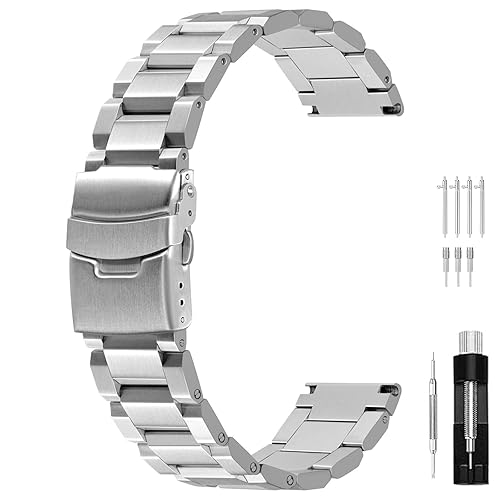 Juntan 18mm 20mm 22mm 24mm Classic Stainless Steel Watch Band Silver Black Brushed Metal Watch Strap for Women Men Watch Replacement Band Double Buckle