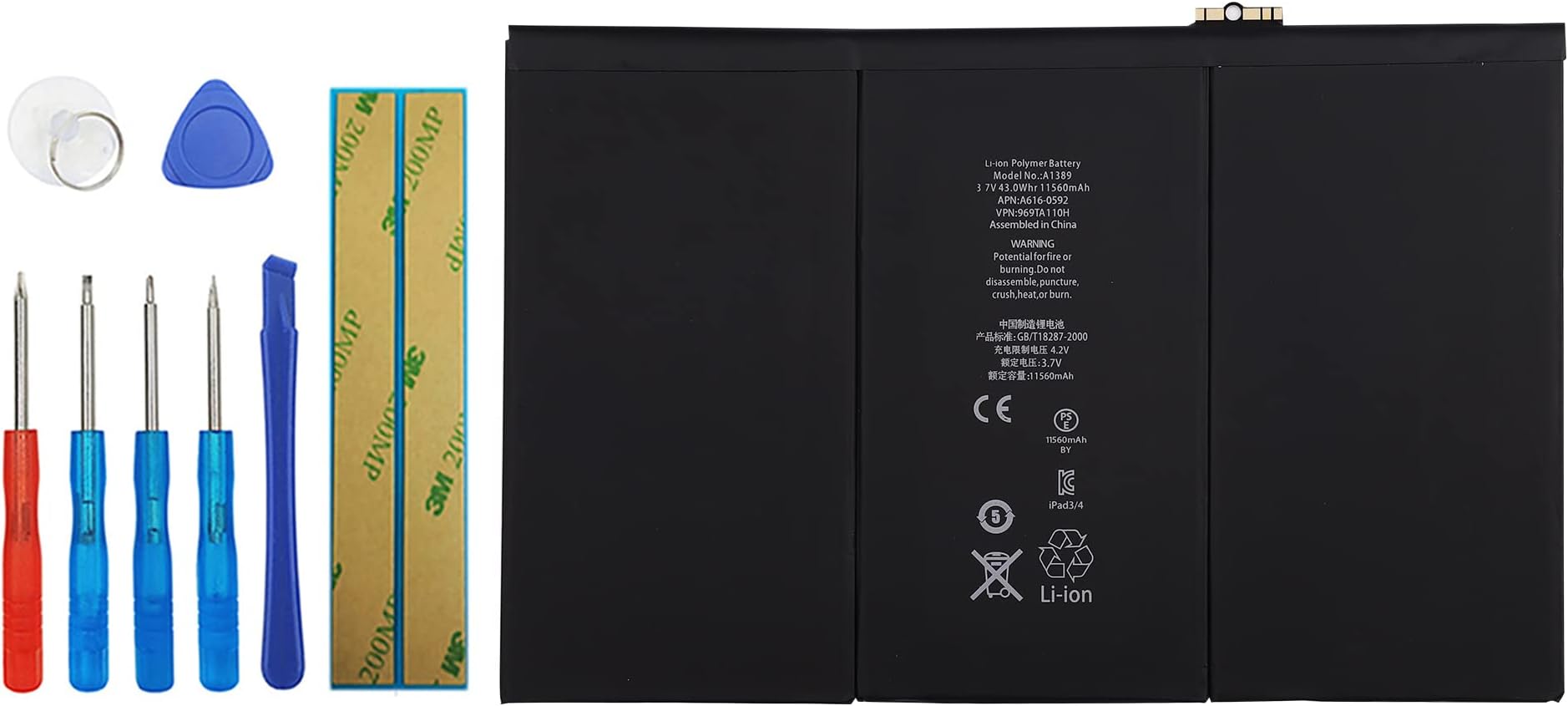 A1389 Replacement Battery 616-0592, 616-0593, 616-0604 Battery Compatible with iPad 3 A1416, A1430 iPad 4 A1458, A1459, A1460