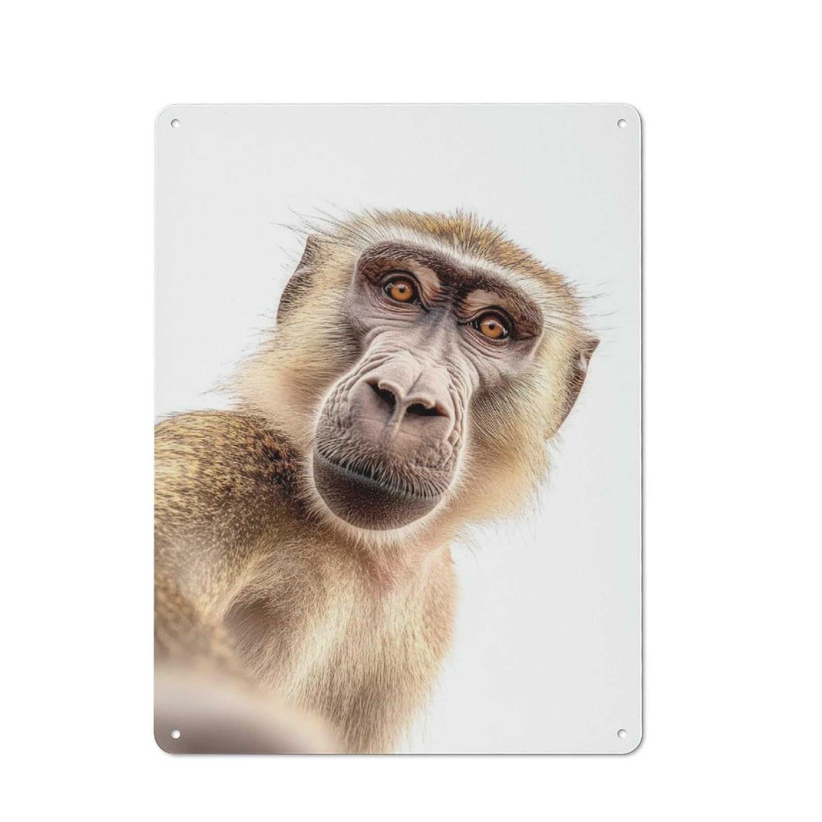 Junmoney A Baboon Taking A Selfie Printed Metal Sign 40X30cm For Lounge Or Reading Corner, Suited To Lounge Decor Fans