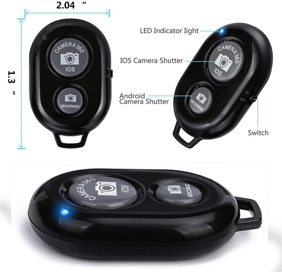 Wireless Camera Shutter Remote Control for Smart Phones- Compatible with iOS/Android (1 White+1 Black)