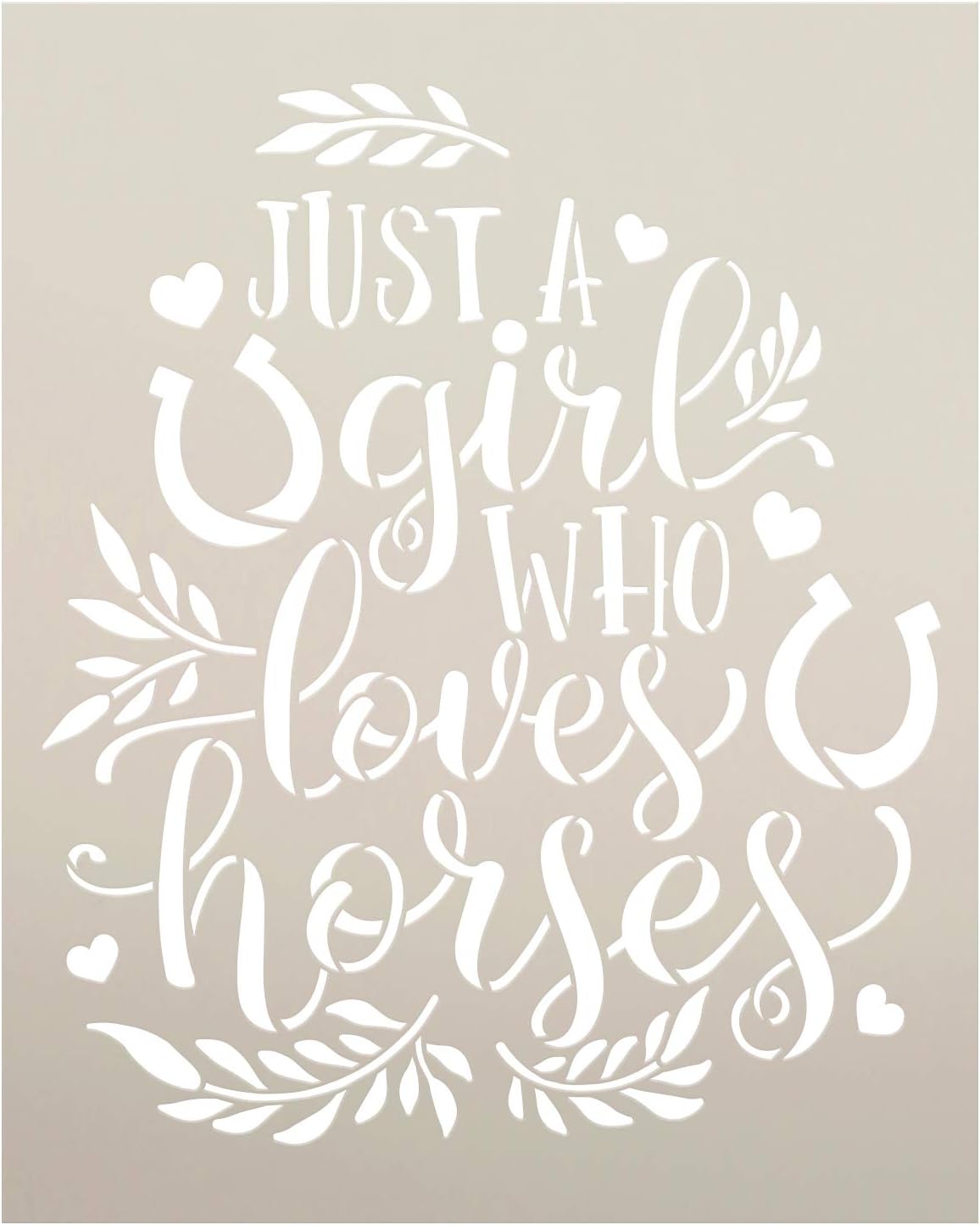 Girl Who Loves Horses Stencil by StudioR12 | DIY Country Farmhouse Laurel Home Decor | Craft & Paint Wood Sign | Reusable Mylar Template | Cursive Script Heart | Select Size (20 inches x 16 inches)