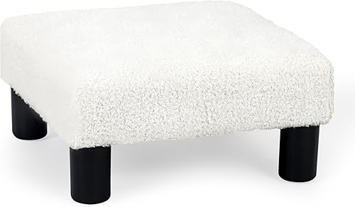 Adeco Otomana cuadrada pequeña de 15.7 pulgadas, reposapiés de peluche con patas de plástico para reposapiés con almohadillas antideslizantes para
