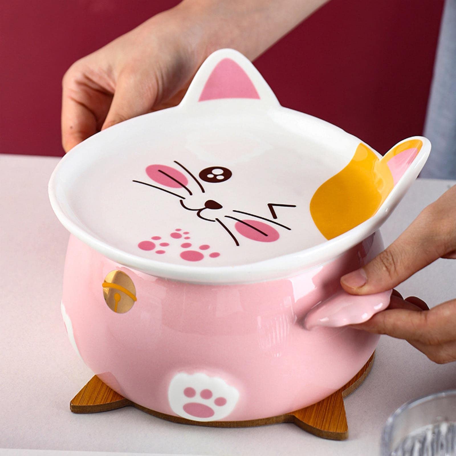 Schöne Katzen-Ramen-Schüssel mit Essstäbchen, Deckel, Löffel, Teller, Keramik, niedlich, für Küche, Salat, Obst, Instant-Nudeln, Reis, große Schüssel