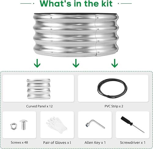 Miniatura 3 de JERIA Cama de Jardín Elevada, Galvanizada Elevada 2 PCS 2×2×1ft Cajas de Plantación para Exteriores con Fácil Montaje, Cama de Jardín Redonda