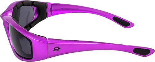 Miniatura 8 de Birdz Gafas de sol Oriole acolchadas para motocicleta, 3 pares, montura negra, rosa y morada con lentes ahumadas