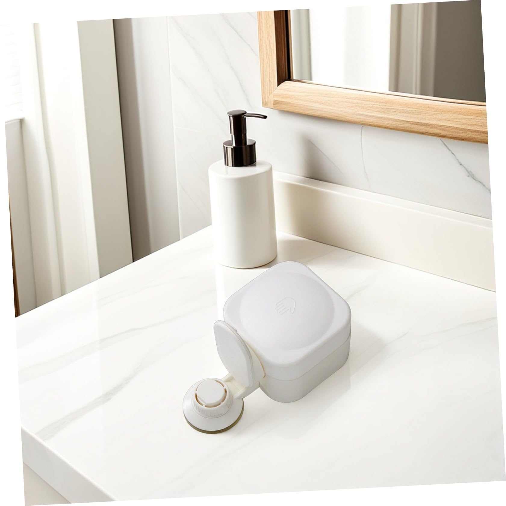 Ciieeo Dispensador de Jabón para Pared de Color Claro Ventosa sin Taladro, Dispensador de Champú y Gel de Manual, Apto para Baño y Cocina, Fácil de Usar Fugas, Diseño Compacto