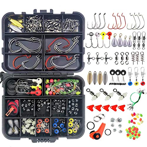 HETH Fishing Tackle Kit 200pcs Terminal Fishing Accessories Set Including Octopus Hooks,Jig Hooks,Fishing Weights,Barrel Swivels,Sinker Slides,Spoon Lures,Fit for Freshwater and Saltwater Fishing.