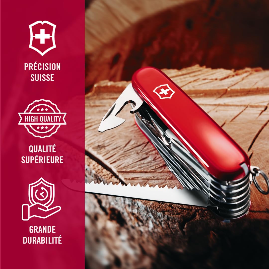 Victorinox Swiss Champ, Swiss Army Knife, Couteau de Poche Suisse, Léger, Multitool, 33 Fonctions, Lame, Ciseaux, Tire Bouchon, Rouge