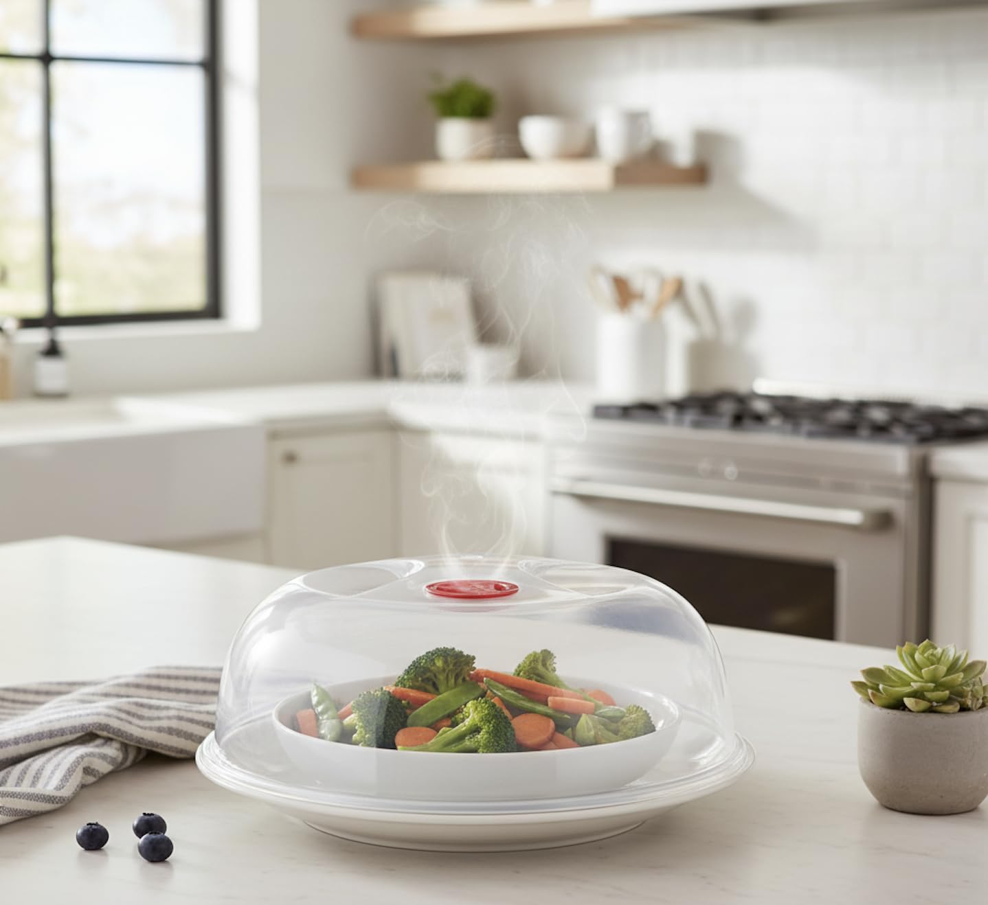 Tapa Microondas Libre BPA - Tapadera Microondas - Tapa con Salida de Vapor y Válvula - 28 cm - Polipropileno - Rojo - Perfecta para Proteger Platos de Comida