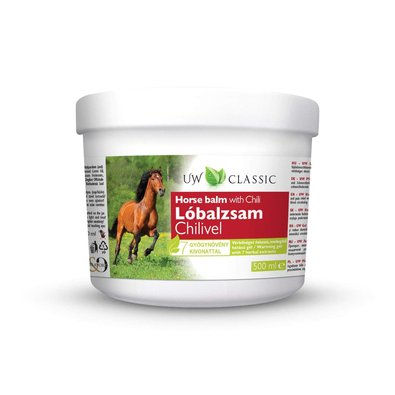 UW Horse Balm with Chili with Extracts of Capsaicin / Chamomile / Ginseng / Ginger / Aloe Vera / Dragon's Blood / Green Tea Leaf / Massage Gel