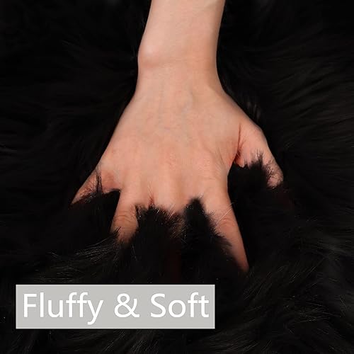 Vista 55 de duduta Tapete redondo de piel de oveja sintética color púrpura de 4 x 4 pies, peludo y mullido, lavable a máquina