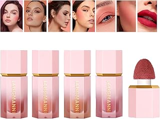 Domality 4pcs Hangover Red Wine Blusher Set with Sponge Tip, Long Wearing, Dewy Finish, Easily Blendable, Long-Wearing, Smudge Proof, Natural Looking Multi-purpose Blush for Cheeks, Eyes, Lips