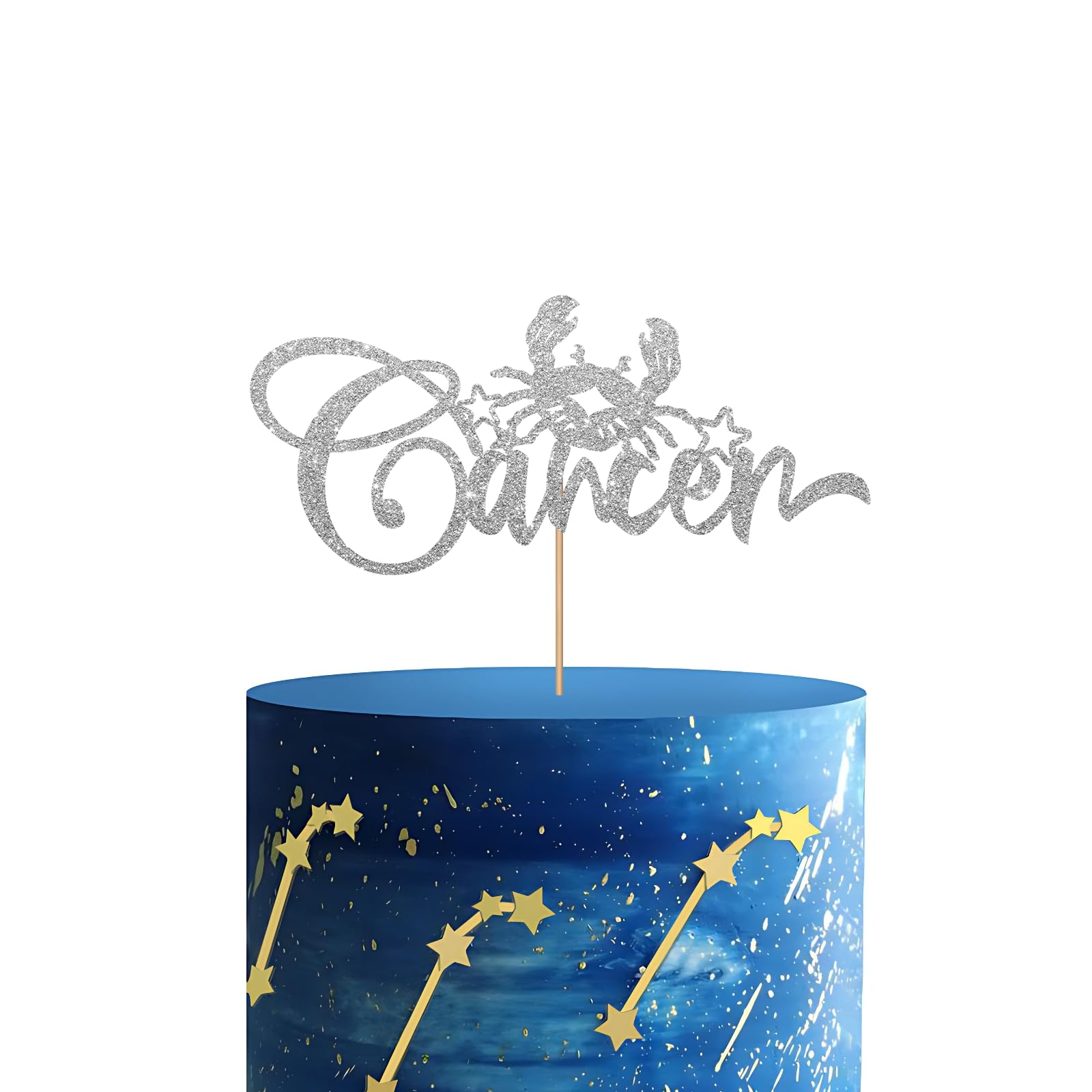 Cancer Cake Topper, Happy Birthday Cake Topper, Silver Glitter Big Cancer Energy Cake Decor for 12 Constellation Zodiac Themed Party, Horoscope