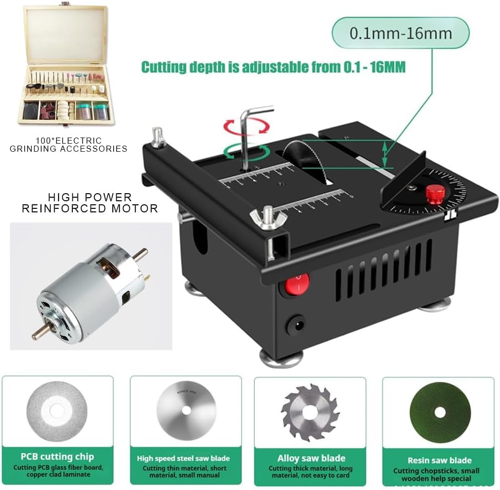 Mini Multi-functional Table Saw, Mini Table Saw for Crafts, Mini Table Saw, Mini Table Saw for Wood Cutting, Adjustable Cutting Sanding Engraving Drilling All-in-One Machine (A)