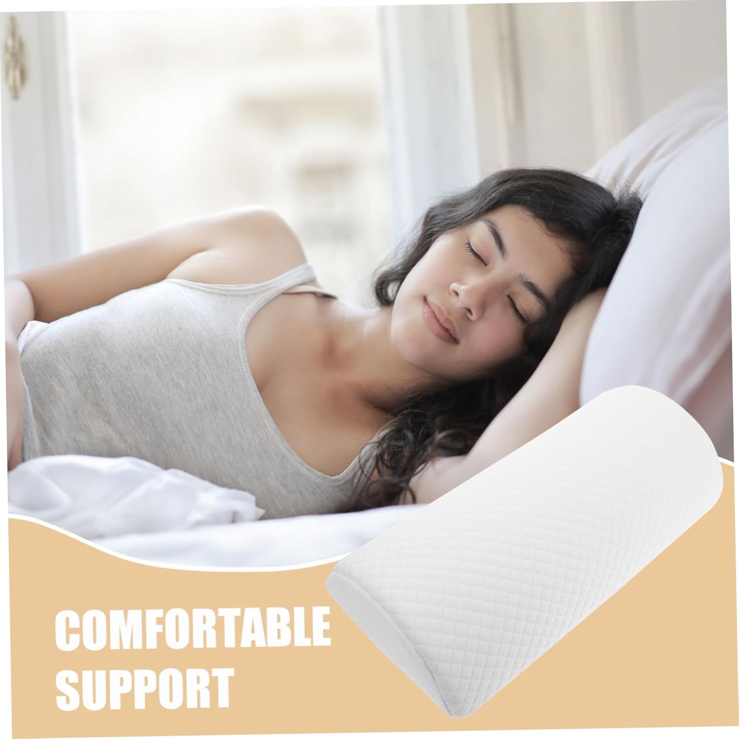 Cabilock Leg Bolster Pillow Semi Roll Cushion for Neck Back and Knee Support Slow Rebound Memory for Side Sleeping Alleviates Leg Fatigue