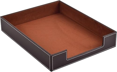 Bandeja apilable de piel sintética de 1 capa para documentos de oficina, bandeja de papel para cartas, soporte organizador de documentos (café)