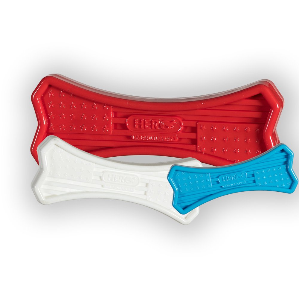 HERO Made in USA Soft Rubber Bone Dog Toy, Medium, White