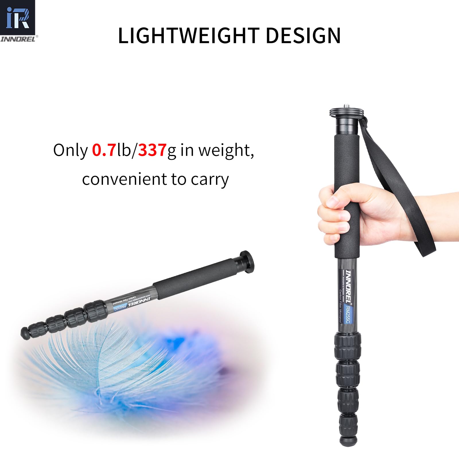 INNOREL RM255C Monopod z włókna węglowego Kompaktowy i lekki 5-sekcyjny monopod podróżny do Canon Nikon Sony DSLR Kamera DV Fotografia Wsparcie ładowania 7kg