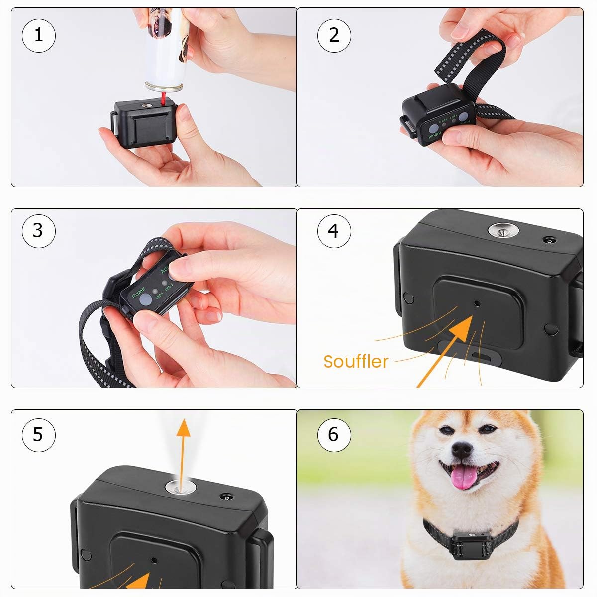 Collier anti-aboiement Dispositif de sécurité sans choc 2 niveaux de pulvérisation réglables S/M/L