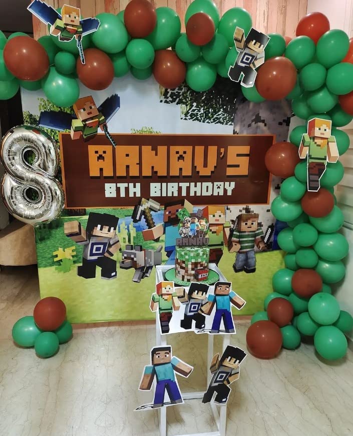 Image of PRETTY UR PARTY Minecraft Party Decorations Kit - 80 pcs Includes Bunting Balloons centerpiece danglers, Birthday Decoration Items, Birthday Party Supplies Decor, Birthday Banner for Girls Boys Kids