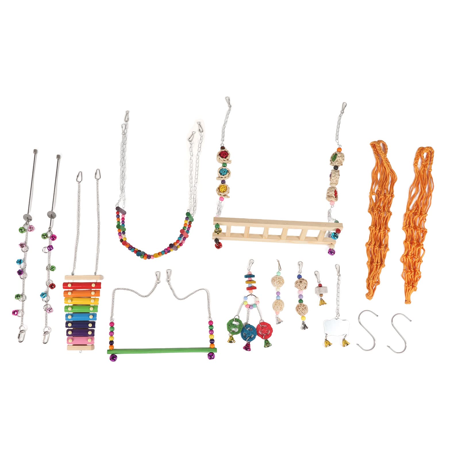 12-teiliges Hühnerstall-Spielzeug, bunte Leier, Schaukel, Hängebrücke, Leiter, Obstgabeln, Spiegel, Rattan-Kugelschnur-Set