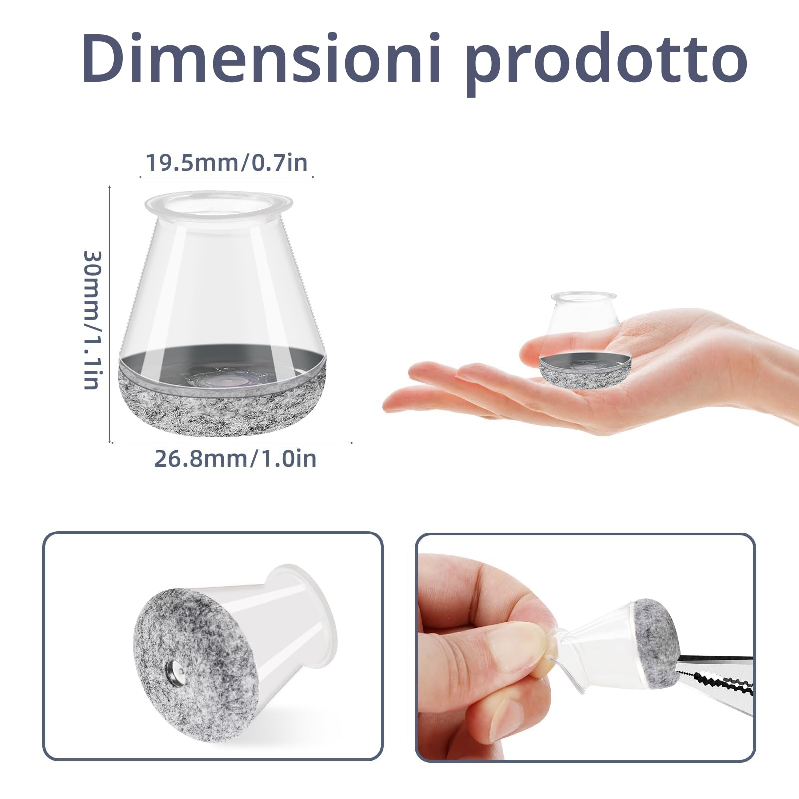 Zikenis 24 pezzi Gommini Rotondi per Sedie,Tappi per Sedie in Silicone,Rotondo Trasparente Caps Protector Pad,Protegge il Pavimento dai Graffi e gambe del tavolo