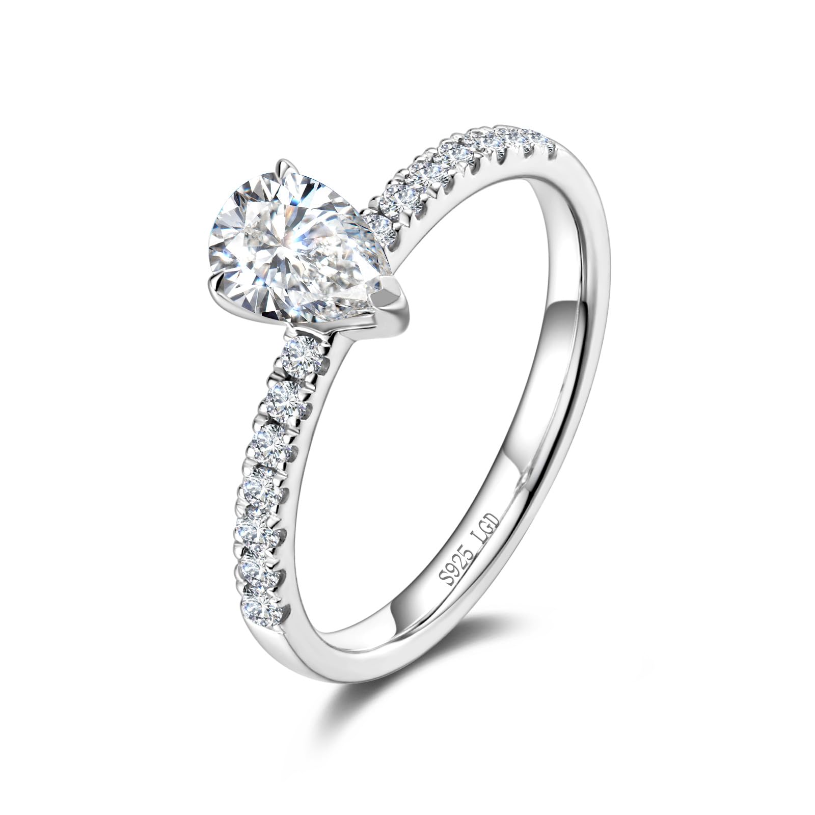 FANCIME 0,5 Karat Lab-Grown Diamant Bandring Damen, Pear Solitaire Trauringe aus 925 Sterling Silber Verlobungsring Hochzeit Valentinstag Schmuck für Damen Frauen Sie (D-E Farbe, VS Clarity)