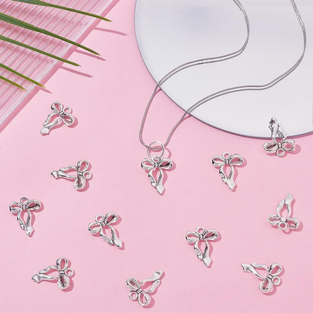 100Pcs Bowknot Charms, Alloy Bow Pendants Bowknot Jewelry Bulk Dangle Charms Elegant Earring Pendants for Earrings Necklace Bracelet Keychain Jewelry Making DIY Crafts - Image 4