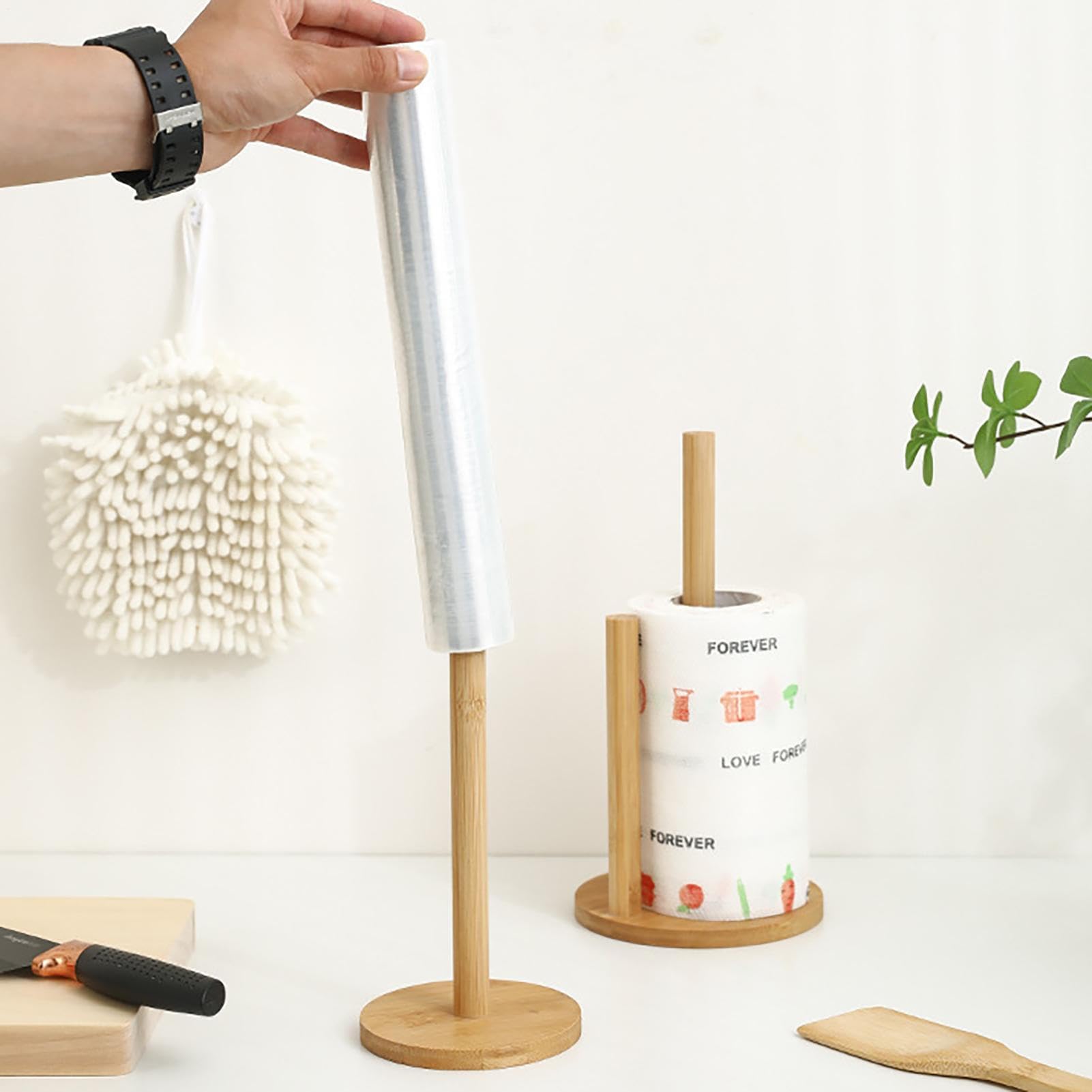 Supporto Per Rotolo Di Carta Assorbente In Bambùs, Porta Rotolo Di Carta Assorbente In Legno Da Cucina, Portarotolo Da Banco Con Base Antiscivolo, Per Pellicola Salvafreschezza, Straccio(B)