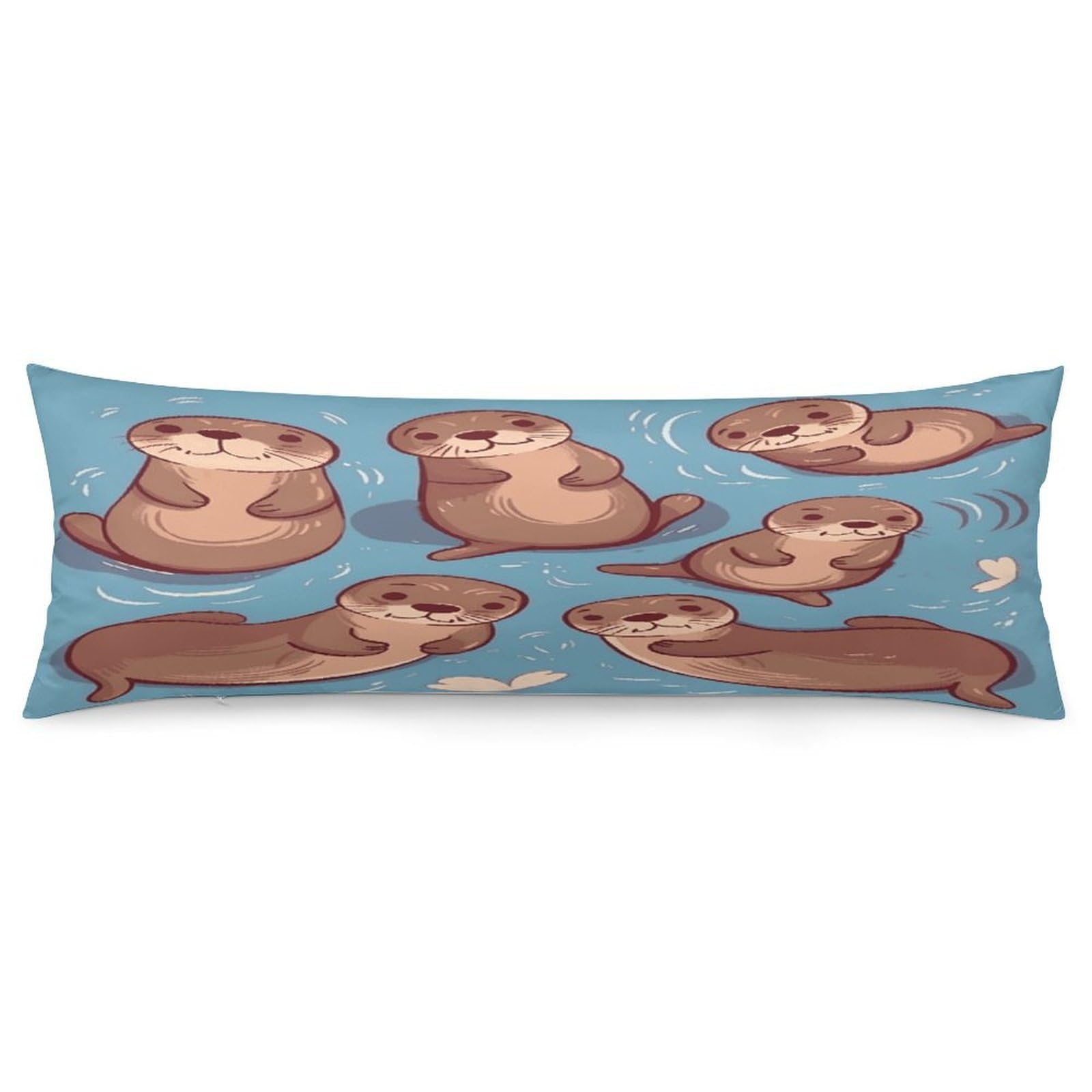 Animal Cute Brown Otters Pillowcase Decorative Long Body Pillow Case Soft Breathable Body Pillow Cover Modern Large Pillowcase Cute Body Pillow Pillowcases for Bedroom Couch 18.9 X 53 Inch