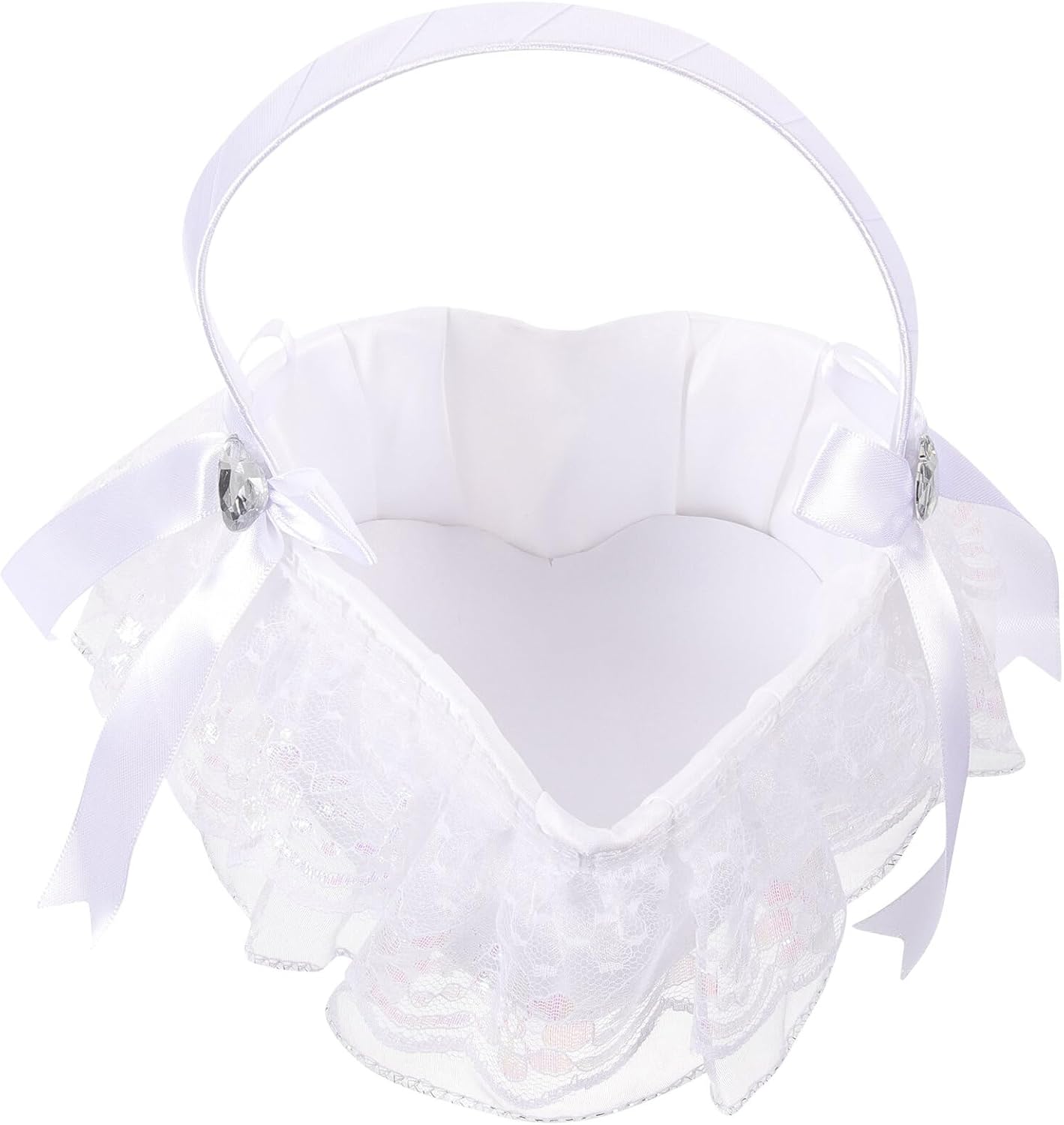 Lace Flower Girl Basket Heart-shaped White Portable Wedding Petal Basket for Wedding Ceremony and Party Supplies