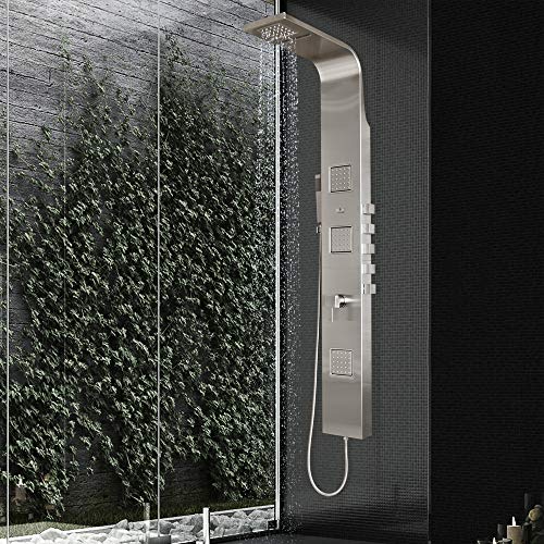 Pulse Showerspas 1034 Waimea Showerspa Panel With 6" Rain/Waterfall Showerhead, 3 Oversize Body Sprays, Hand Shower, Brushed Matte Stainless Steel Finish #TOP3