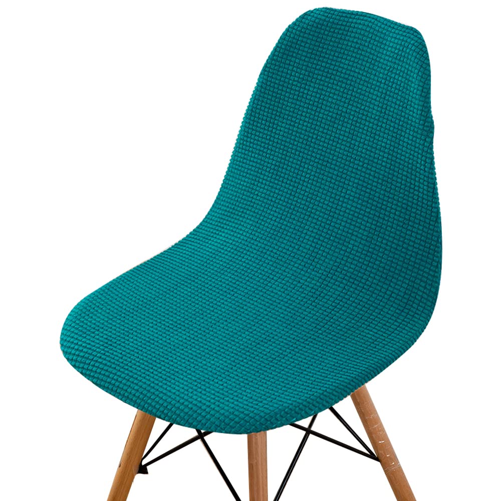 Highdi Peacock Blue Corduroy Jacquard Scandinavian Dining Chair Covers, Nordic Style Armless Chair Slipcovers Shell Chairs Covers Removable Washable For Kitchen, Bedroom, Living Room (,4 Pcs)