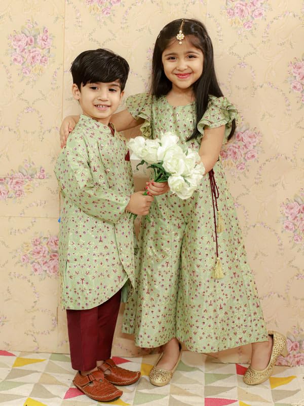Image of Lil Drama Boys Ethnic Kurta Pyjama Green Colour