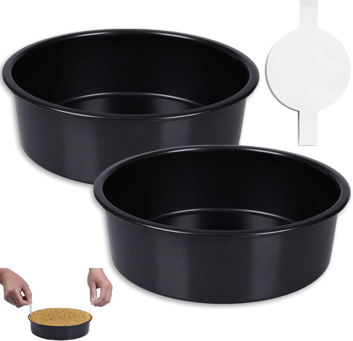 6 Inch Cake Pan Set for Baking - 2 Round Cake Pans with 50 Pieces Parchment Paper, Nonstick Deeper Circle Cake Baking Pans Sets for Baking-Black (6 inch-2 pcs) Thumbnail