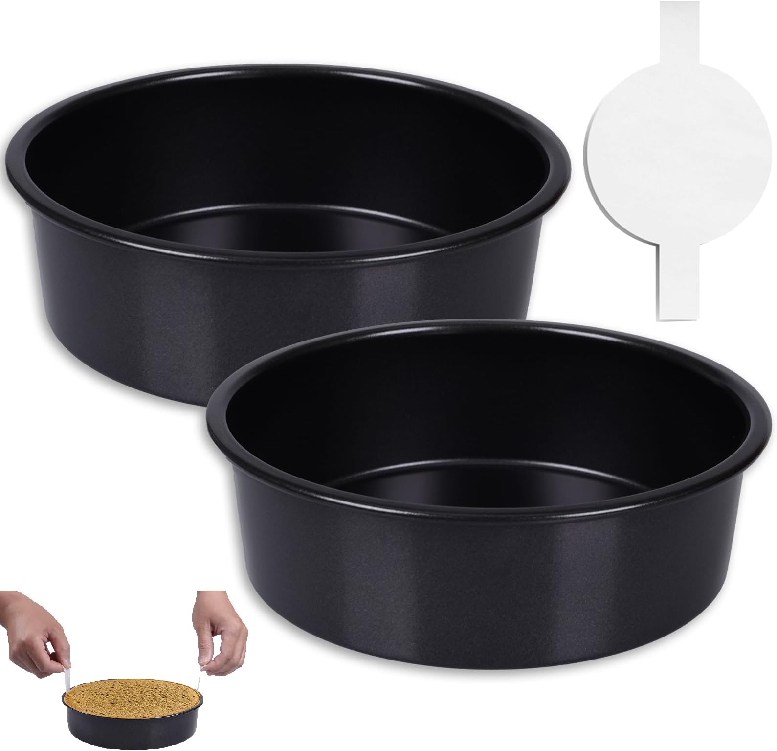 6 Inch Cake Pan Set for Baking - 2 Round Cake Pans with 50 Pieces Parchment Paper, Nonstick Deeper Circle Cake Baking Pans Sets for Baking-Black