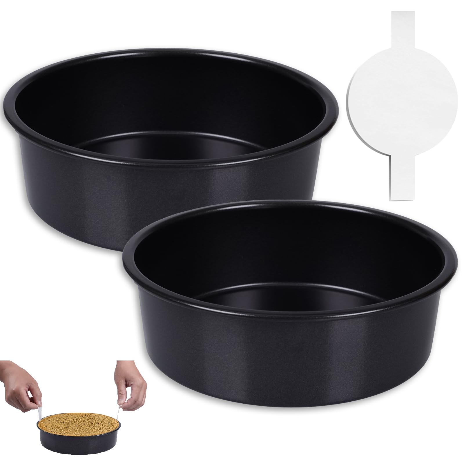 Molde para tartas de 6 pulgadas, 2 moldes redondos para tartas con 50 piezas de papel pergamino, antiadherentes y profundos para hornear, color negro