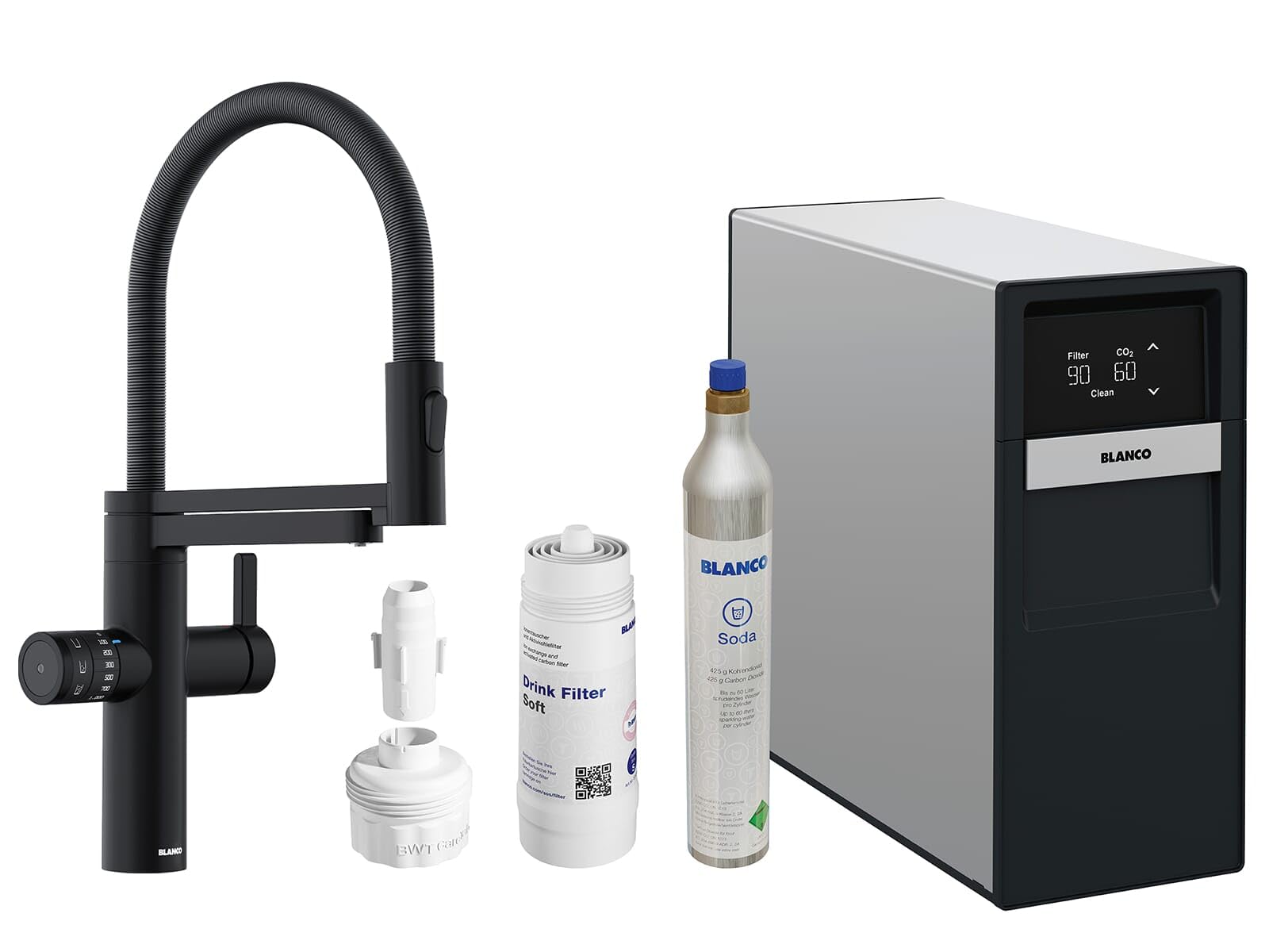 BLANCO drink.soda EVOL-S Pro schwarz matt | Multifunktionales Soda-Wassersystem | Gekühltes Wasser in still, medium & sprudel | Inkl. App | Wassersprudler | Click & Touch Mengeneinstellung | Armatur