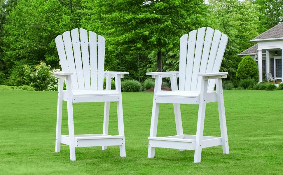 Miniatura 6 de Psilvam Silla alta Adirondack, taburetes de bar de madera de polietileno para exteriores con reposabrazos anchos, silla de patio de soporte de 350
