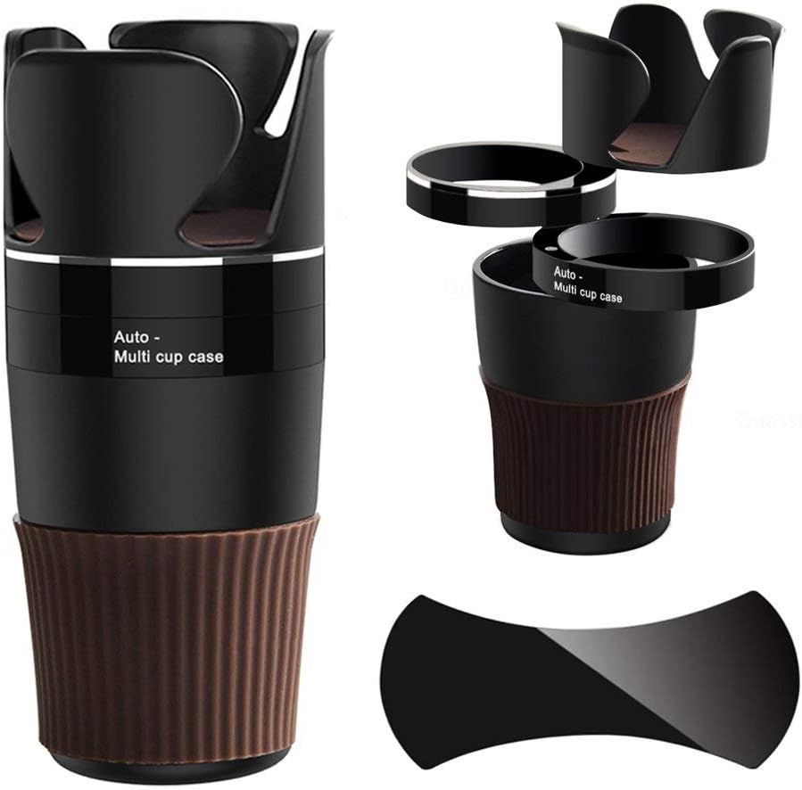 Car Cup Holder, 5 in 1 Multi-Functional Holds Mugs Organizer,Adjustable Car Cup Holder with Drink Phone Holder and Little Stuff Storage Cup, Black.