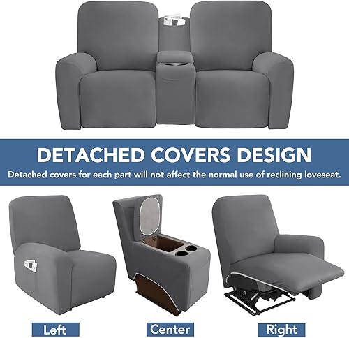 Miniatura 10 de Easy-Going Funda elástica para sofá biplaza reclinable con funda para sofá de consola central forro polar suave ajustable para sofá de 2 asientos
