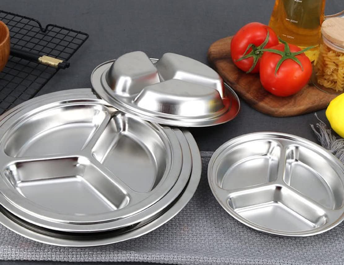 Assiette à Compartiments en Acier Inoxydable avec 3 Compartiments pour Enfants et Adultes pour le Camping (26cm,10)