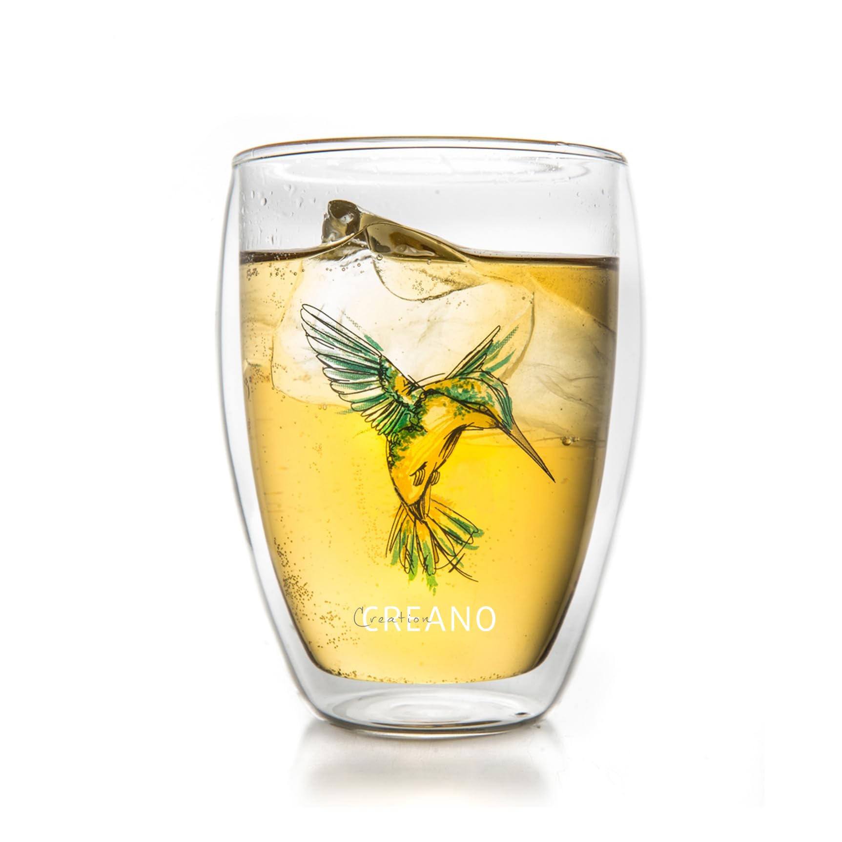 Creano Kieliszki Hummi, latte Macchiato, szklanki termiczne z kolibrem, zestaw 6 sztuk, 250 ml, w kolorach niebieskim, czerwonym, zielonym, pomarańczowym, fioletowym, żółtym
