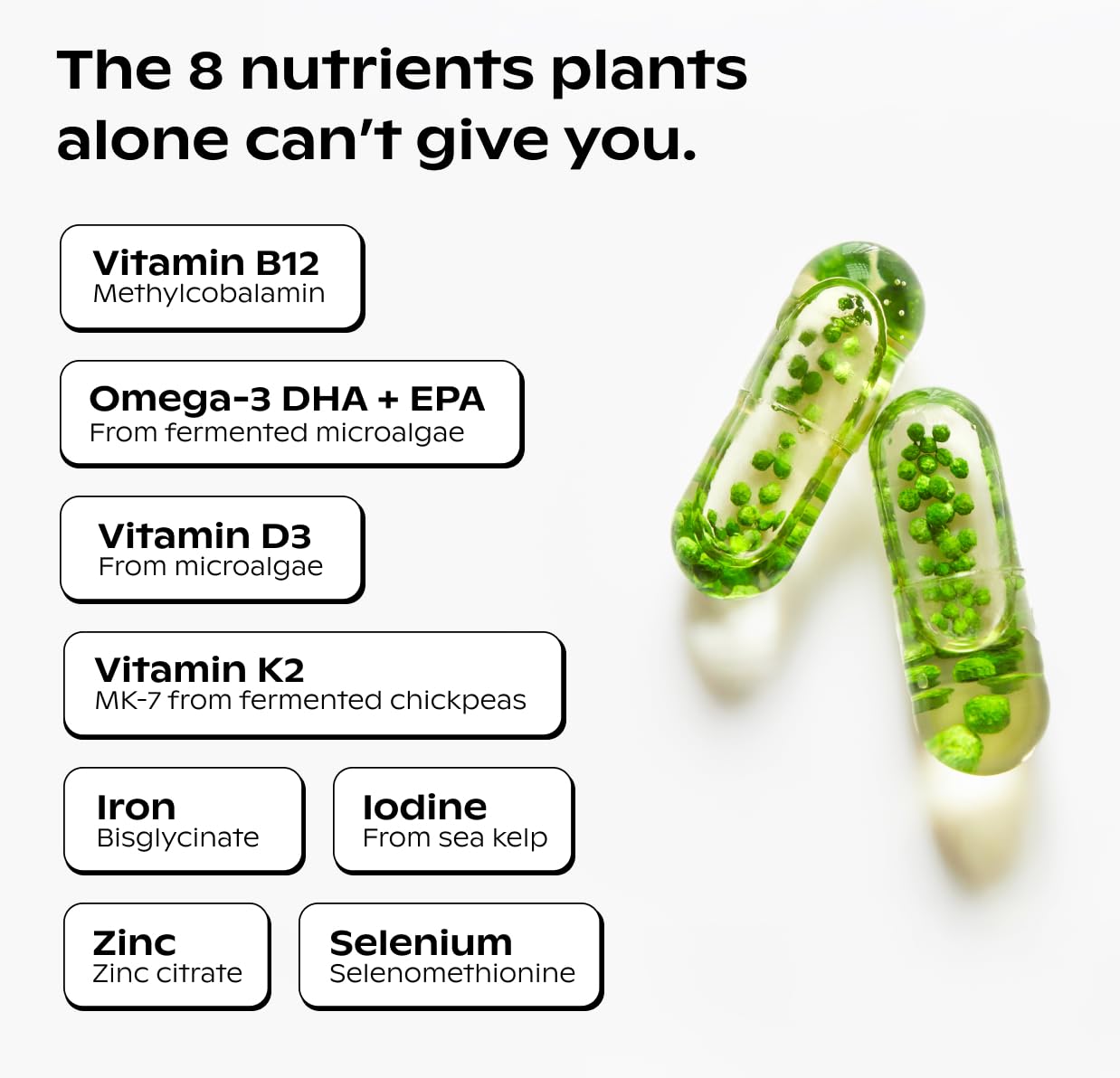 wholier Multi for Plant Based People Vegan DHA Omega 3 B12 Iron 60 Capsules — Amazon image 4